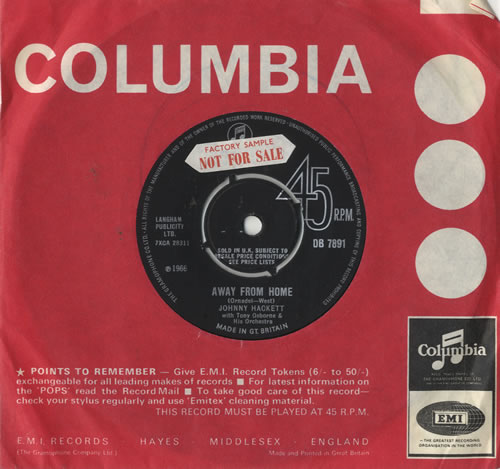 Johnny Hackett Away From Home 7" vinyl single (7 inch record / 45) UK 8JH07AW484291