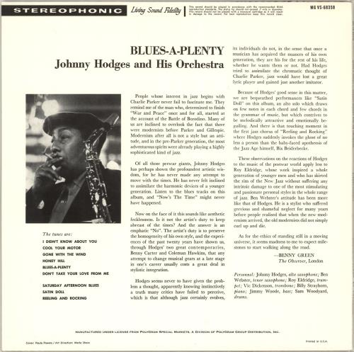 Johnny Hodges Blues A-Plenty - 180gm vinyl LP album (LP record) US JATLPBL713113