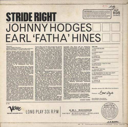 Johnny Hodges Stride Right vinyl LP album (LP record) UK JATLPST508995