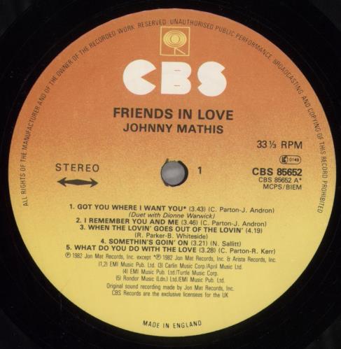 Johnny Mathis Friends In Love - Hype Stickered Sleeve vinyl LP album (LP record) UK J-MLPFR822936