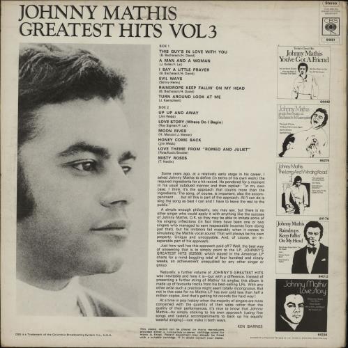 Johnny Mathis Greatest Hits Volume 3 vinyl LP album (LP record) UK J-MLPGR751655