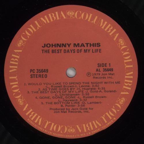 Johnny Mathis The Best Days Of My Life vinyl LP album (LP record) US J-MLPTH883834