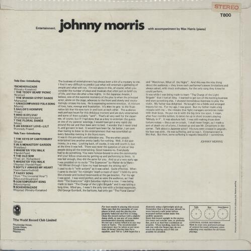Johnny Morris Entertainment vinyl LP album (LP record) UK K-9LPEN660117