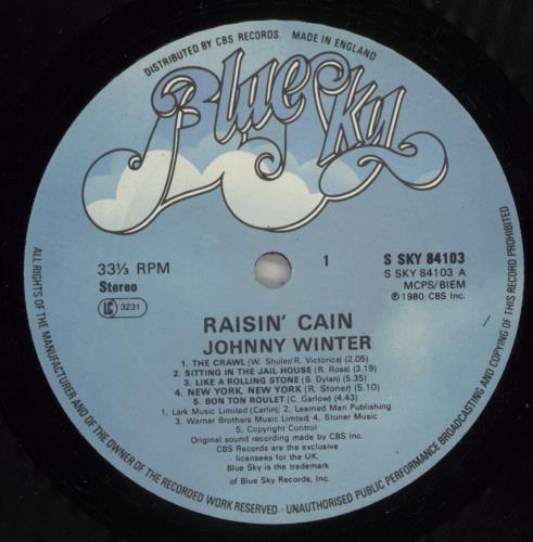 Johnny Winter Raisin' Cain vinyl LP album (LP record) UK JNWLPRA802510