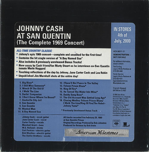 Johnny Cash At San Quentin The Complete 1969 Concert US Promo CD album (CDLP) (451647) Johnny Cash At San Quentin The Complete 1969 Concert US Promo CD album (CDLP) (451647)