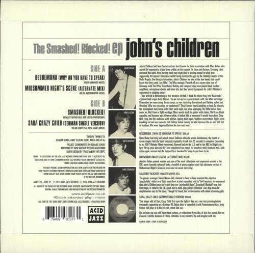 John's Children The Smashed! Blocked EP 7" vinyl single (7 inch record / 45) UK JHC07TH730483