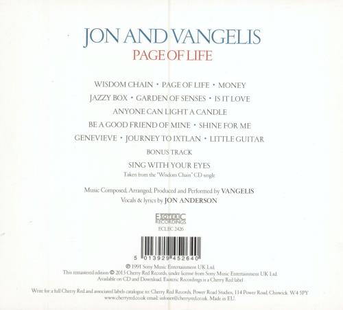Jon & Vangelis Page Of Life - Remastered CD album (CDLP) UK JVACDPA786750