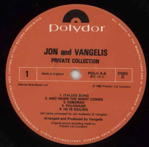 Jon & Vangelis Private Collection vinyl LP album (LP record) UK JVALPPR245294