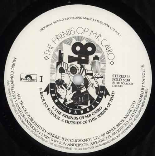 Jon & Vangelis The Friends Of Mr Cairo + Inner - Open Shrink vinyl LP album (LP record) UK JVALPTH809336