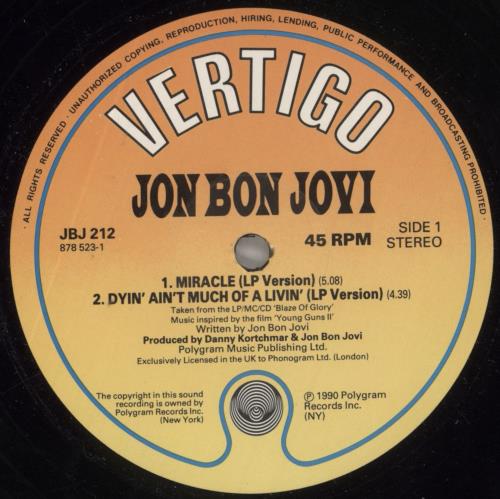 Jon Bon Jovi Miracle - EX - No Poster 12" vinyl single (12 inch record / Maxi-single) UK JBJ12MI857611