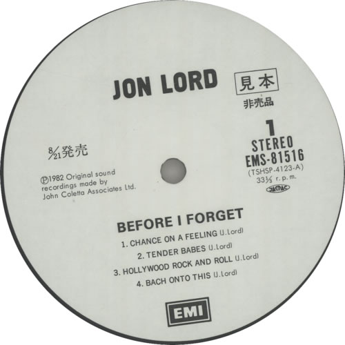 Jon Lord Before I Forget vinyl LP album (LP record) Japanese JLDLPBE176641