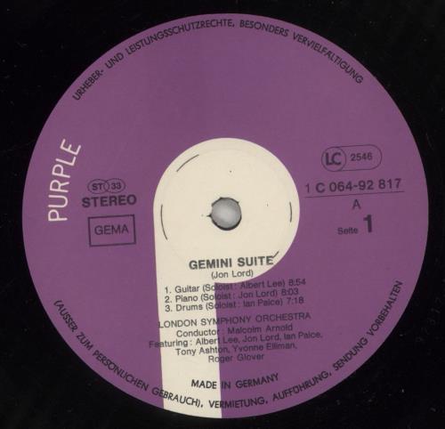 Jon Lord Gemini Suite vinyl LP album (LP record) German JLDLPGE880305