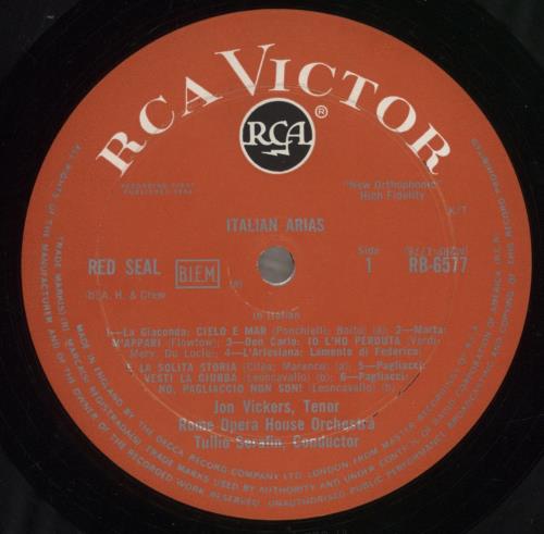 Jon Vickers Italian Arias vinyl LP album (LP record) UK J5-LPIT536544