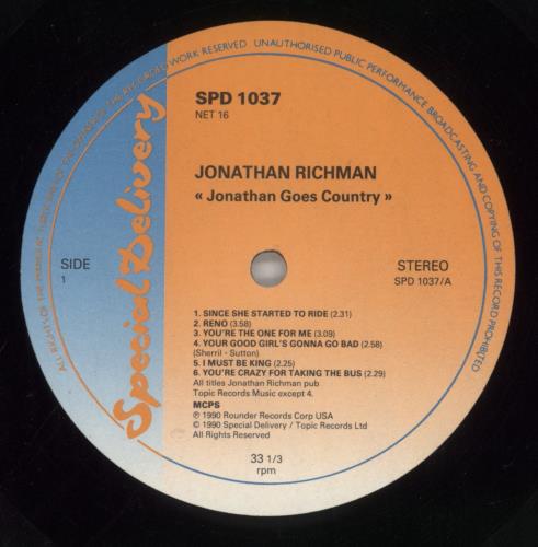 Jonathan Richman & The Modern Lovers Jonathan Goes Country - VG vinyl LP album (LP record) UK JHRLPJO859905