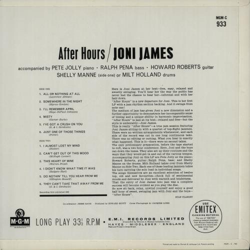 Joni James After Hours vinyl LP album (LP record) UK JJ1LPAF650055