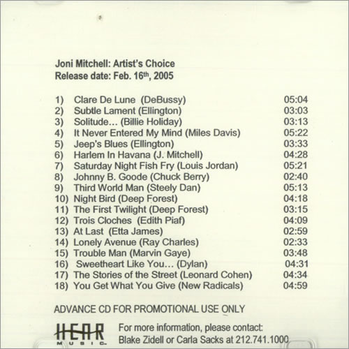 Joni Mitchell Artist's Choice CD album (CDLP) US JNICDAR512707