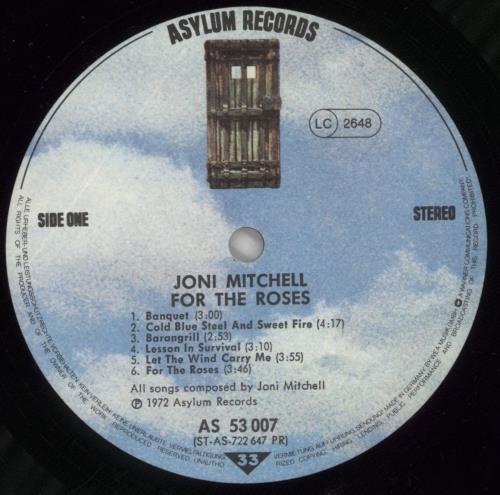 Joni Mitchell For The Roses vinyl LP album (LP record) German JNILPFO332990