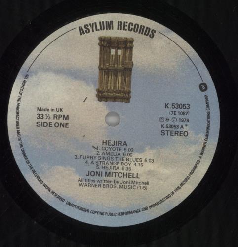 Joni Mitchell Hejira - 1st vinyl LP album (LP record) UK JNILPHE729907