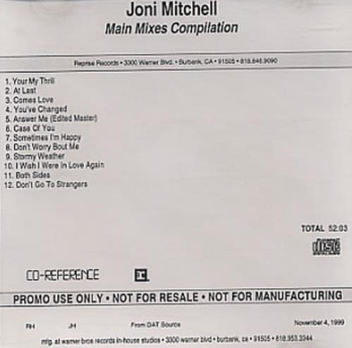 Joni Mitchell Main Mixes Compilation CD-R acetate US JNICRMA251109