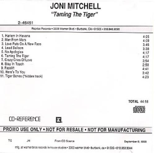 Joni Mitchell Taming The Tiger CD-R acetate US JNICRTA123237