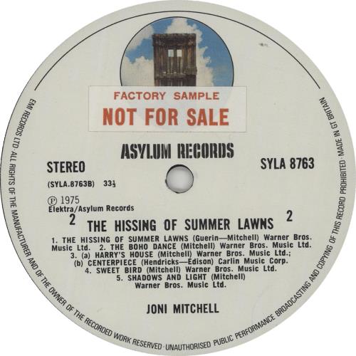 Joni Mitchell The Hissing Of Summer Lawns - Sample vinyl LP album (LP record) UK JNILPTH392475