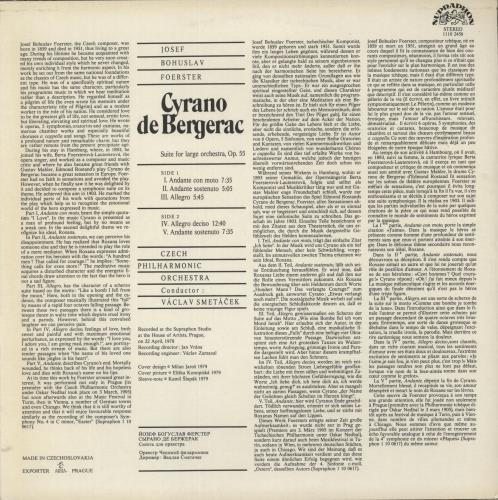 Josef Bohuslav Foerster Foerster: Cyrano De Bergerac vinyl LP album (LP record) Czech Z21LPFO875254
