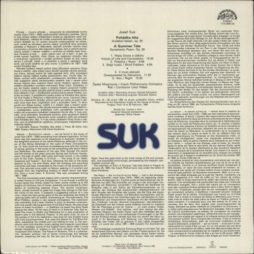 Josef Suk (1874-1935) Pohdka Lta - A Summer Tale vinyl LP album (LP record) Czech Z22LPPO723446