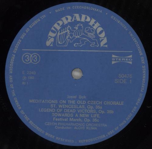 Josef Suk (1874-1935) Suk: War Triptych / Novak: De Profundis vinyl LP album (LP record) Czech Z22LPSU879512