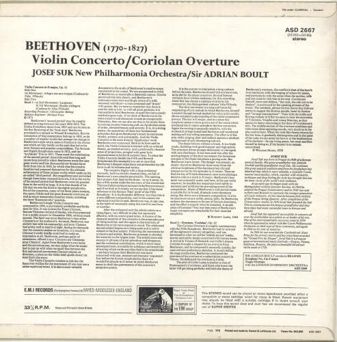 Josef Suk (1929-2011) Beethoven: Violin Concerto / Coriolan Overture - 2nd vinyl LP album (LP record) UK JVOLPBE690414