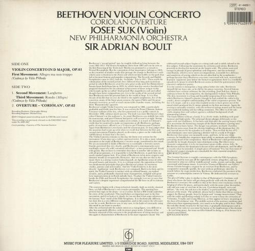 Josef Suk (1929-2011) Beethoven: Violin Concerto / Coriolan Overture vinyl LP album (LP record) UK JVOLPBE737148