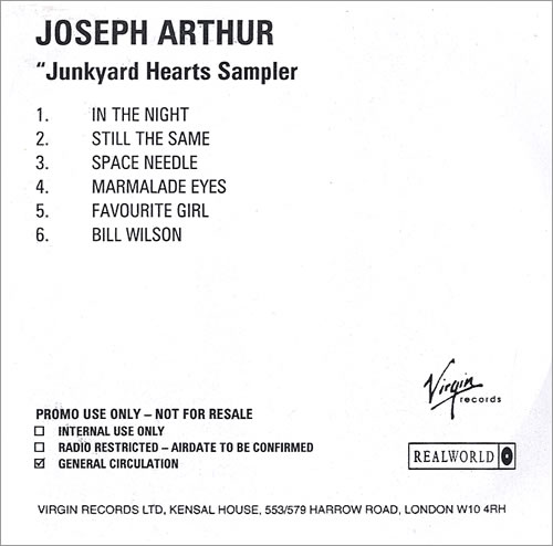 Joseph Arthur Junkyard Hearts Sampler CD-R acetate UK -JACRJU246824