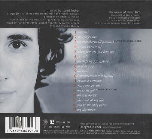 Josh Groban Closer - Internet-Only Fan Edition 2-disc CD/DVD set US JHG2DCL455561