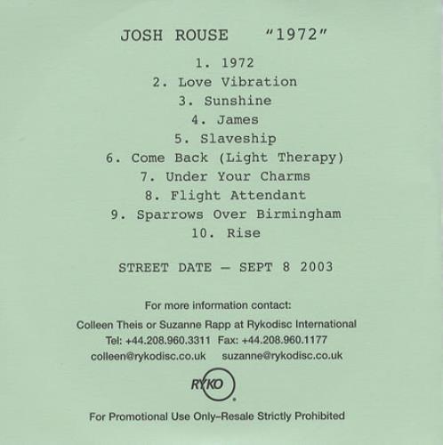 Josh Rouse 1972 - Nineteen Seventy Two CD album (CDLP) UK J/RCDNI423470