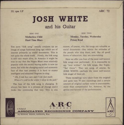Josh White Josh White And His Guitar 7" vinyl single (7 inch record / 45) UK J/W07JO678505