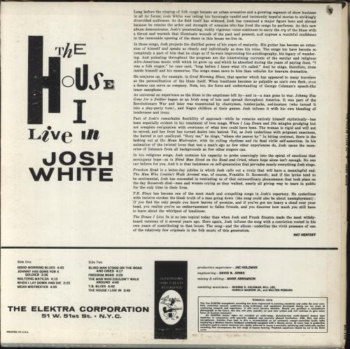 Josh White The House I Live In - Gold label vinyl LP album (LP record) US J/WLPTH818364
