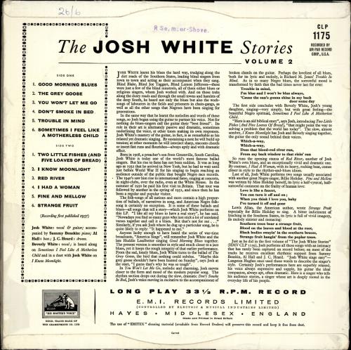 Josh White The Josh White Stories Vol: II vinyl LP album (LP record) UK J/WLPTH700844