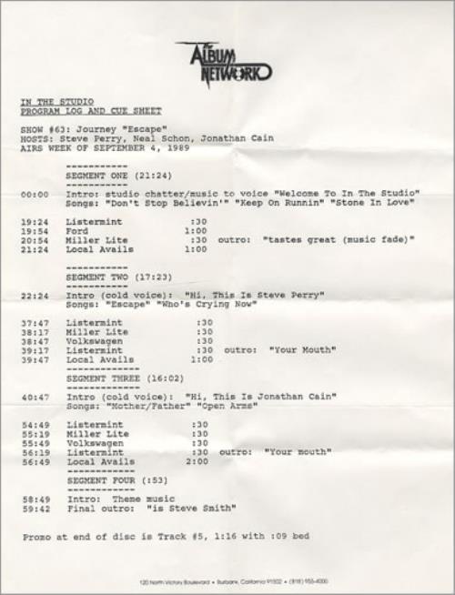 Journey In The Studio: Escape CD album (CDLP) US JOUCDIN75746