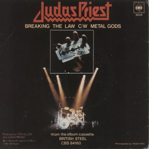 Judas Priest Breaking The Law + Patch - VG 7" vinyl single (7 inch record / 45) UK JUD07BR888923