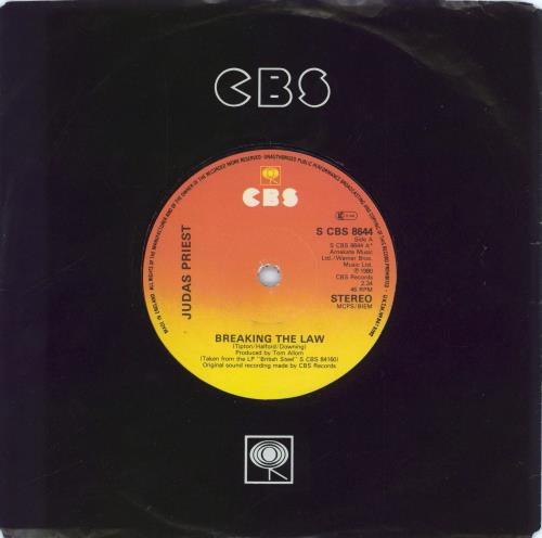 Judas Priest Breaking The Law - Solid Centre 7" vinyl single (7 inch record / 45) UK JUD07BR771253