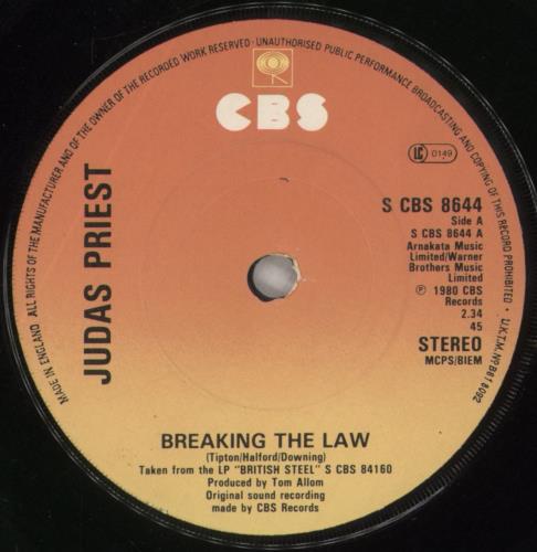 Judas Priest Breaking The Law 7" vinyl single (7 inch record / 45) UK JUD07BR47617