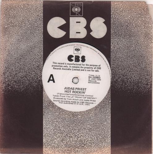 Judas Priest Hot Rockin' 7" vinyl single (7 inch record / 45) Australian JUD07HO26576