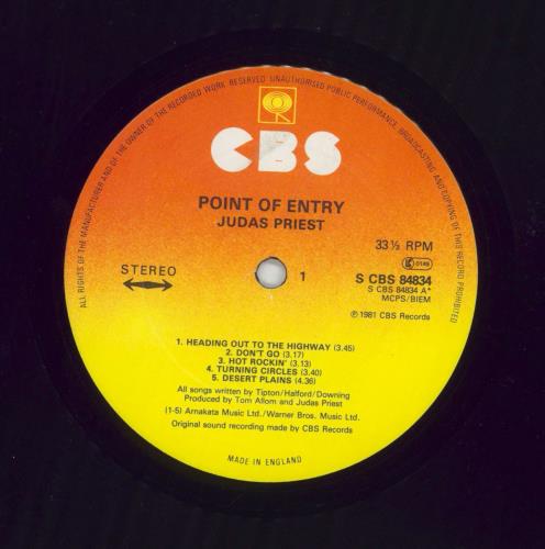 Judas Priest Point Of Entry + merch insert - EX vinyl LP album (LP record) UK JUDLPPO597407