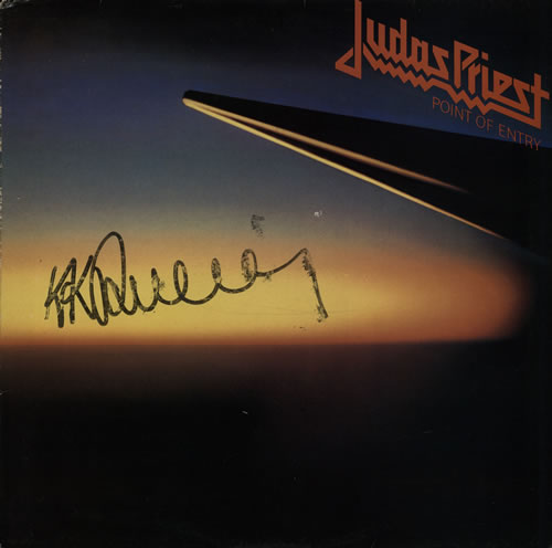 Judas Priest Point Of Entry - Autographed vinyl LP album (LP record) UK JUDLPPO567882