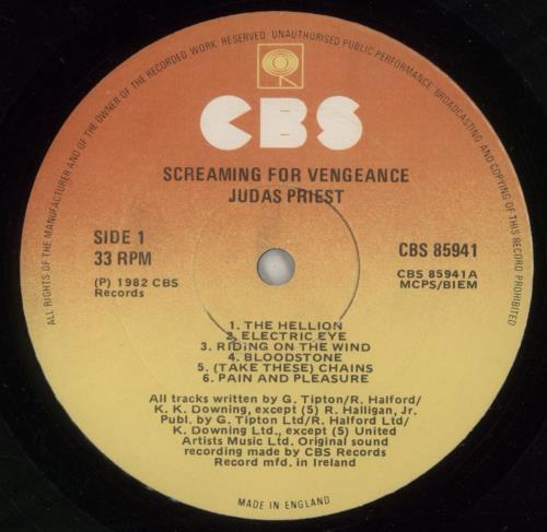 Judas Priest Screaming For Vengeance vinyl LP album (LP record) Irish JUDLPSC869876