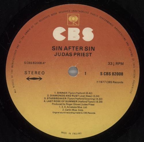 Judas Priest Sin After Sin - EX vinyl LP album (LP record) UK JUDLPSI887628