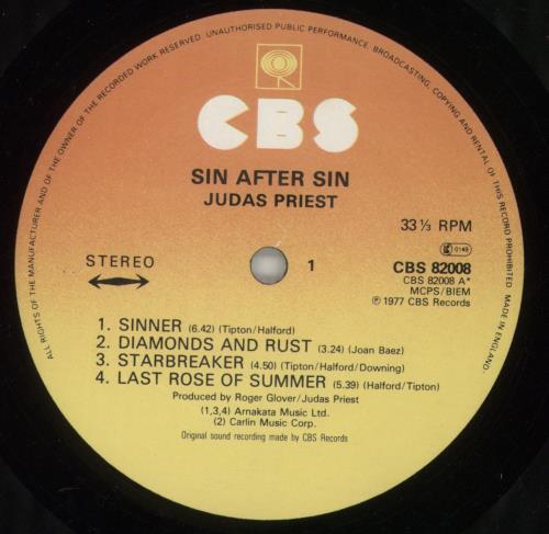 Judas Priest Sin After Sin vinyl LP album (LP record) UK JUDLPSI749404