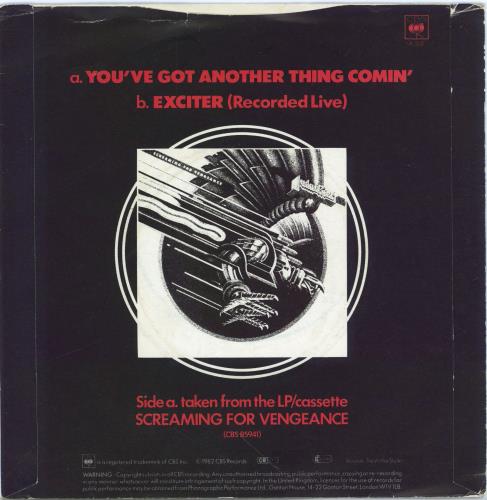 Judas Priest You've Got Another Thing Comin' - A Label 7" vinyl single (7 inch record / 45) UK JUD07YO772232