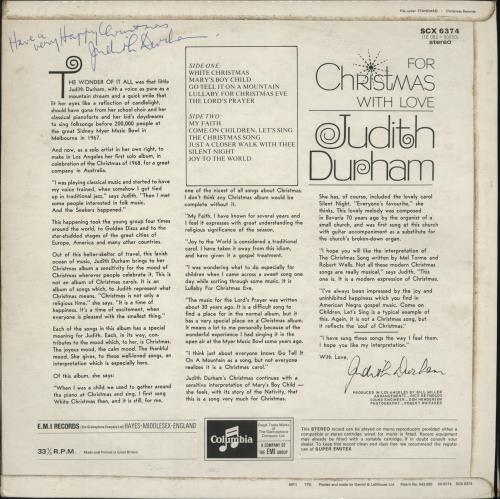 Judith Durham For Christmas With Love - Autographed vinyl LP album (LP record) UK JDZLPFO886539