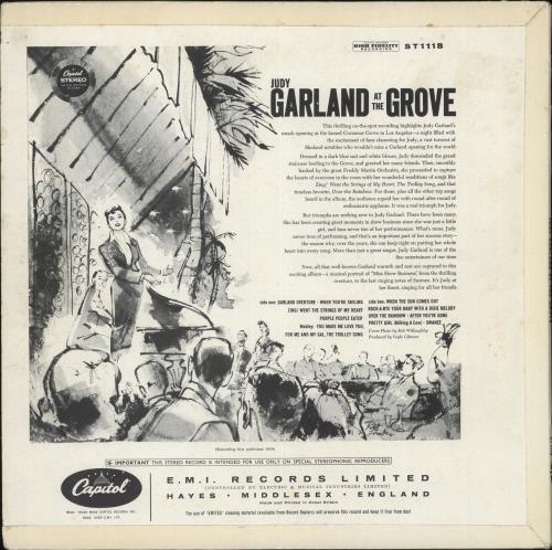 Judy Garland At The Grove vinyl LP album (LP record) UK JGLLPAT706413