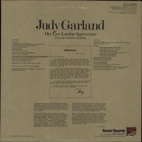 Judy Garland Her Last London Appearance vinyl LP album (LP record) UK JGLLPHE701190